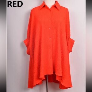 FROM PARIS Women's Red Button-Up Top